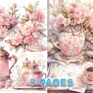 Tea Party Alice no País das Maravilhas Cartão postal Ephemera Junk Journal Elementos de aquarela vitoriana Licença comercial para impressão Download instantâneo A66