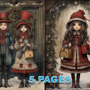 Victorian Christmas Card Ephemera Junk Journal Postcard Watercolor Clipart Elements Commercial License Printable Instant Download A284