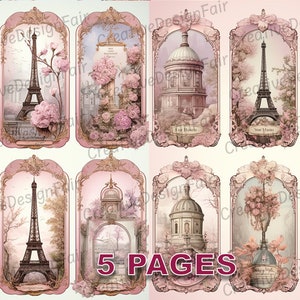 Etiquetas de París Francia Postal Ephemera Junk Journal Elementos de acuarela victoriana Licencia comercial Imprimible Descarga instantánea Viaje A592