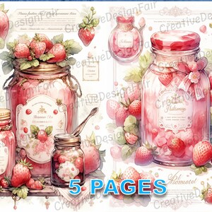 Rosa Marmeladenglas Postkarte Ephemera Junk Journal viktorianische Aquarell Karte Elemente kommerzielle Lizenz druckbare Sofort Download Beere A56