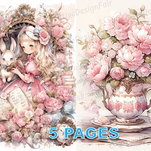 Alice no país das maravilhas Cartão postal Ephemera Junk Journal Victorian Watercolor Clipart Elements Licença comercial para impressão Download instantâneo A18