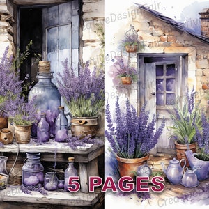 Provence Lavender Ephemera Junk Journal Victorian Watercolor Commercial License Printable Digital Download Flowers Travel Postcard A921