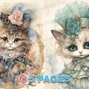Simpatico gatto cartolina Ephemera Junk Journal Vintage acquerello elementi licenza commerciale stampabile Download immediato carino vittoriano retrò A263
