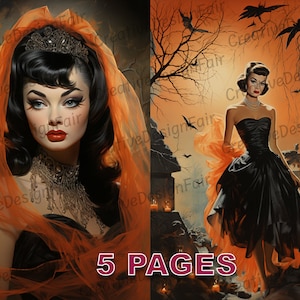 Retro Halloween Postcard Ephemera Junk Journal Vintage Watercolor Elements Commercial License Printable Instant Download Pumpkin A541