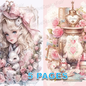 Alice no país das maravilhas Cartão postal Ephemera Junk Journal Victorian Watercolor Clipart Elements Licença comercial para impressão Download instantâneo A17
