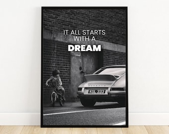 All starts with a dream art,Inspiring quote posters,entrepreneur wall art,motivation digital art, inspirational digital art,digital art