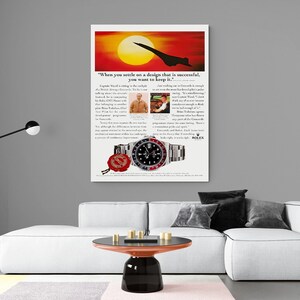 Póster Rolex GMT Master, póster Rolex, póster de relojes Rolex, anuncios Rolex antiguos, anuncios Rolex antiguos, arte mural Rolex, anuncios Rolex antiguos
