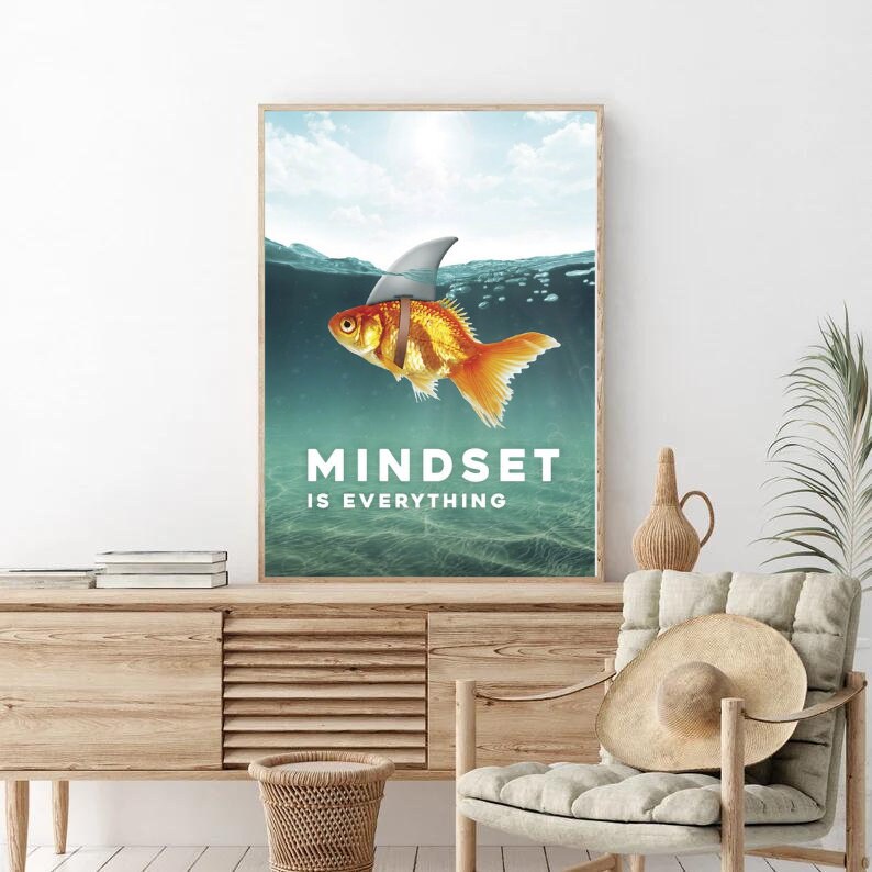 Mindset Fish Fish Mindset Art,inspiring Quote Posters,entrepreneur Wall Art ...