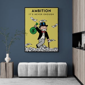 Arte motivacional, arte de monopolio, arte de hombre de monopolio, decoración de pared de monopolio, lienzo de arte de monopolio, póster motivacional, arte de pared inspirador