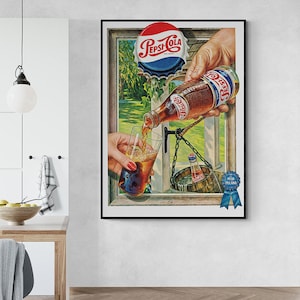 Pepsi Cola Poster,Pepsi Poster,Pepsi Kunst,Pepsi Kunstwerk, Pepsi Vintage-Plakat, Pepsi Druck, Pepsi Wandkunst, Pepsi Leinwand, Pepsi Vintage Anzeige
