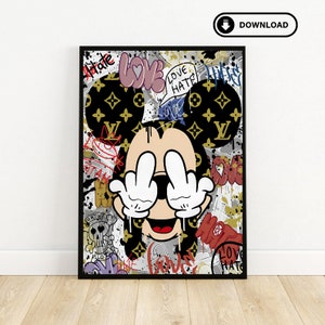 Arte digital de Mickey Mouse, arte pop de Mickey Mouse, arte de la moda, cartel de moda, arte pop moderno, arte pop moderno, carteles de hypebeast