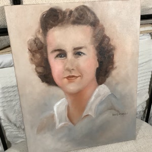 vintage signed Woman’s Portrait Oil frame on canvas, painting, wall hanging