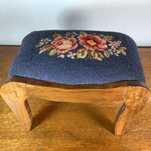 vintage needlepoint footstool, footrest, furniture