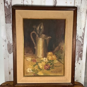 Vintage oil on Board signed still life, vintage oil painting, wall art
