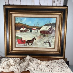 Vintage signed and framed winter landscape oil painting, painting, wall art