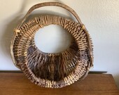 Primitive folk art hand woven grapevine and twig basket, baskets, wall hanging baskets