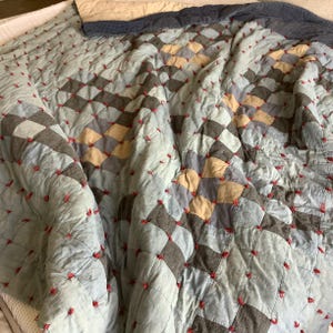Vintage handmade Patchwork quilt, heavy handmade winter blanket, throws, bedspreads