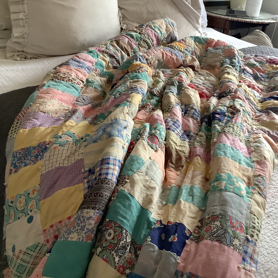 Antique Hand Stitched Hand Tied Patchwork Quilt, Etsy