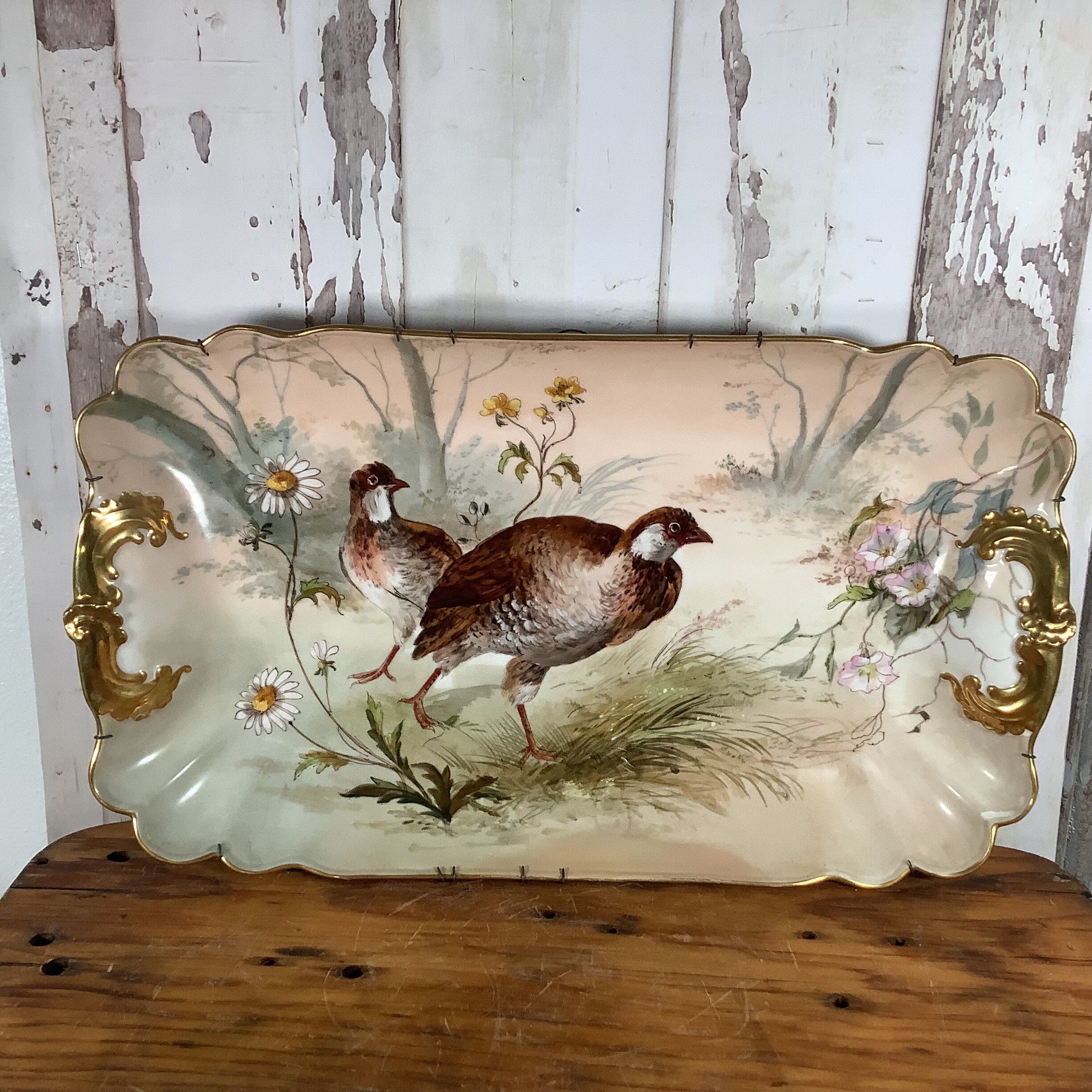 Antique Limoges Platter & Salad Plates, French Pheasant Game Bird