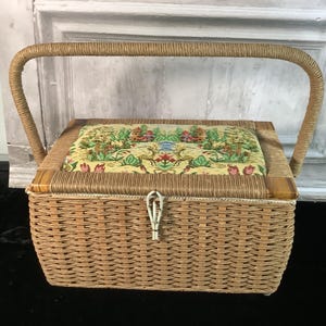 vintage tapestry Woven Serving Basket, Notions, tool box