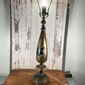 Vintage French Neoclassical Table Lamp: Gold & Black Cherub Decor
