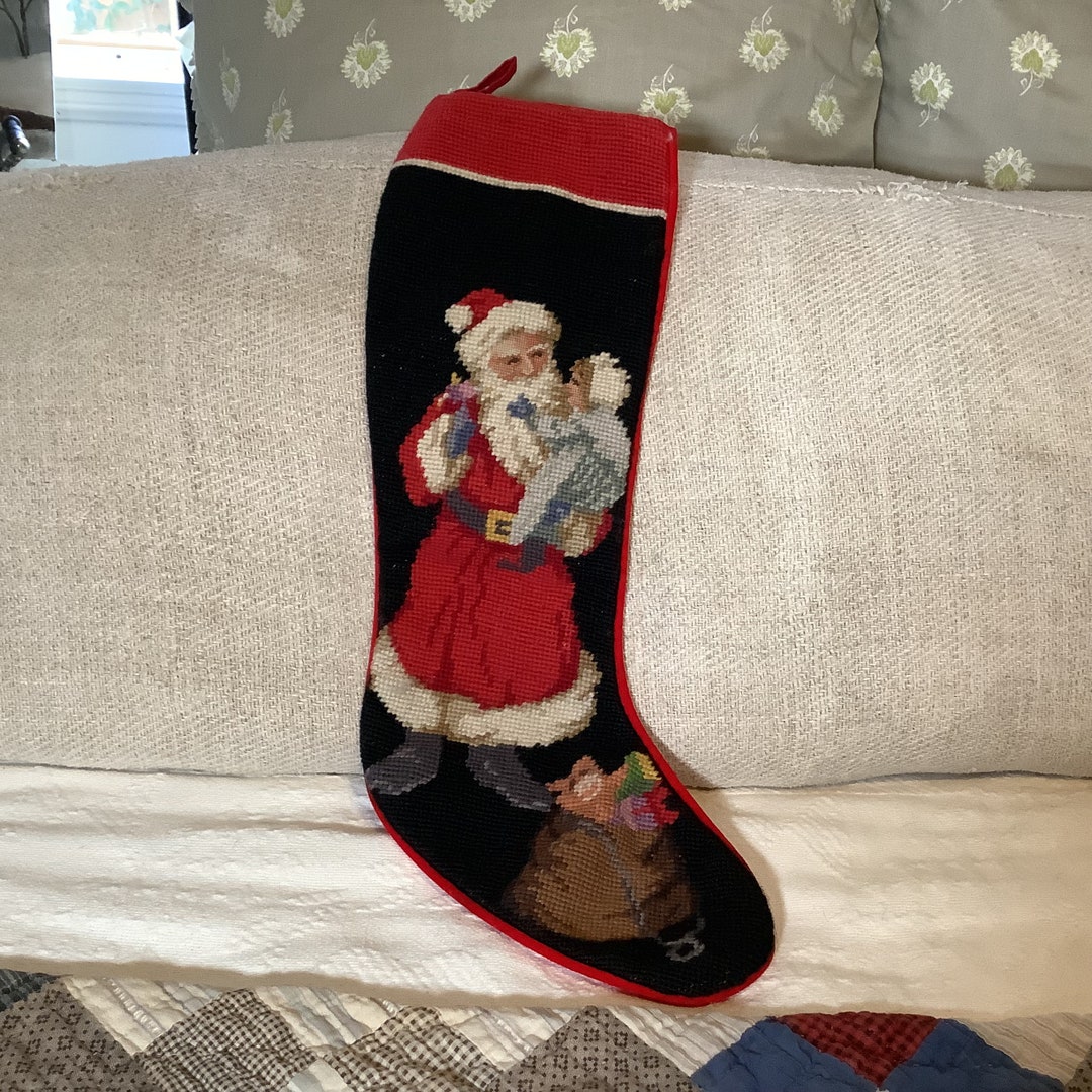 Vintage Needlepoint Christmas Stocking Seasonal Decorations Etsy