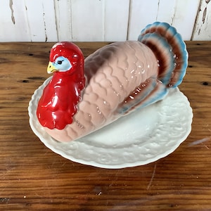 Vintage ironstone turkey butter dish, butter dish,
