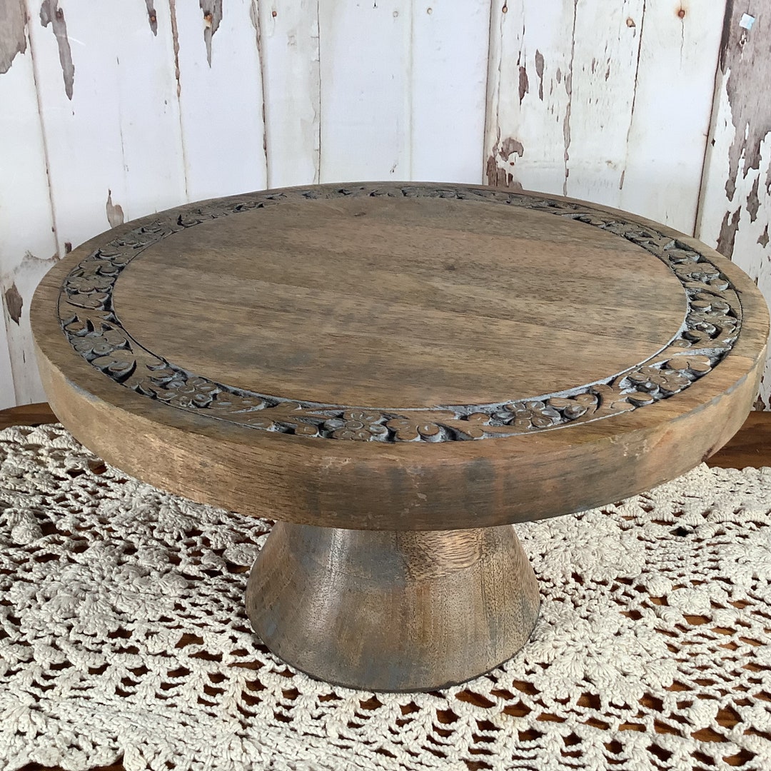 Vintage Carved Wood Pedestal Cake Stand Wedding Cake Stand Etsy