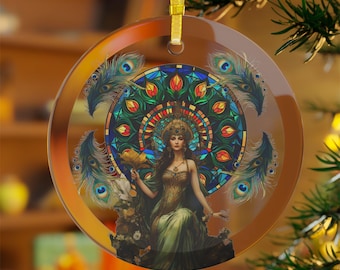 Divine Greek Goddess Hera Glass Ornament - Mystical Home Decor Accent