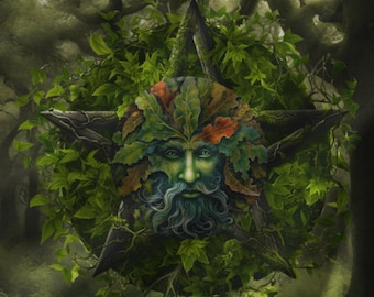 Greenman Spirit Velveteen Plush Blanket, Witchy Nature Throw, Pagan Home Decor