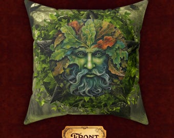 Greenman & Greenlady Faux Suede Square Pillow; Pagan Home Decor; Witchy Housewarming Gift