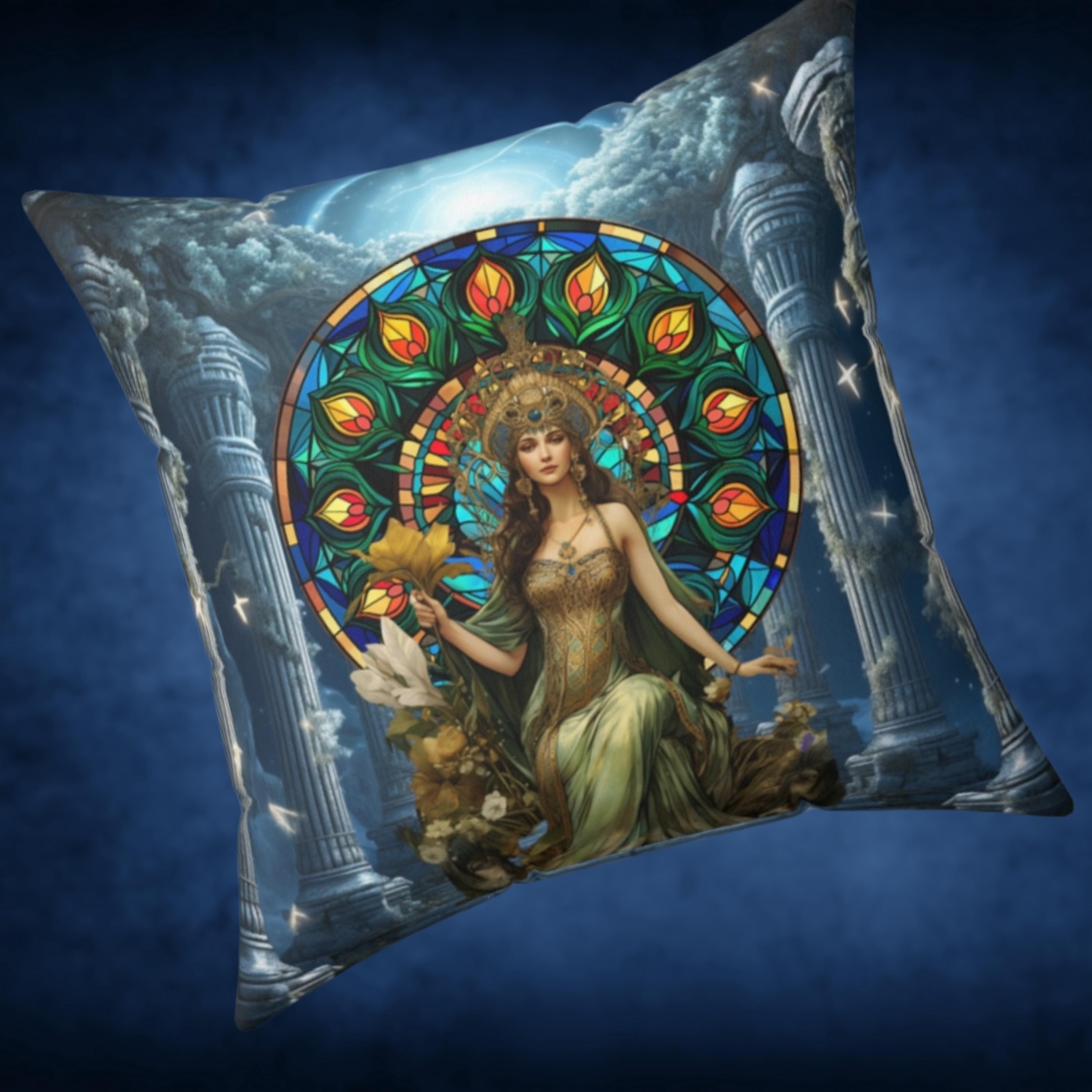 Goddess Hera Faux Suede Throw Pillow, Hellenic Polytheist Home Decor, Pagan, Witch, HelPol, or Wiccan Gift Idea