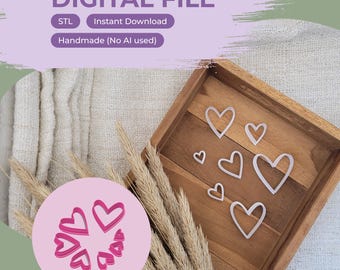 Hartvormige koekjesvorm van polymeerklei, hartvormpje, hartvormig uitsteekvormpje, vormpje, koekjesvormpjes, sieraden maken, hart, STL-bestand, digitaal bestand