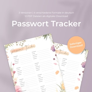 Lösenordsspårare - tyska, utskrivbar, lösenordsorganisatör, lösenordslogg, A4/A5/brev/bra anteckningar, direktnedladdningsbar PDF, vilda blommor