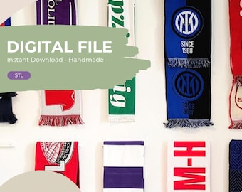 3D-bestand sjaalhouder | STL-bestand | Muurbevestiging voor voetbal-, handbal- en sportsjaals | Set sjaalhouders voor fans | Cadeau-idee voor fanartikelen