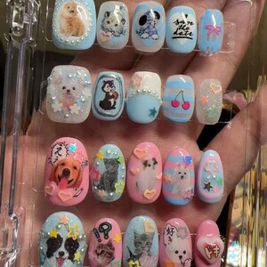 Adorables uñas postizas con forma de cachorro de gato, diseño de uñas kawaii caprichoso, regalo perfecto para amantes de los gatos, uñas postizas para mascotas, regalo para niñas, hechas a mano