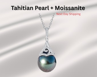 AAAA Tahitian Black Pearl Necklace: 18K Gold Finished Silver Minimalist Pendant