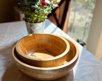 Set of 2 Handcrafted Eco-Friendly Bamboo Bowls for Salads, Snacks, and Appetizers