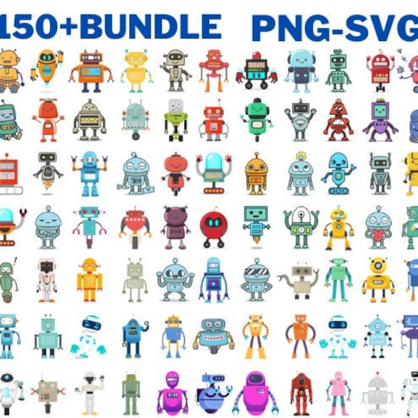 Cute Robots Bundle, Cute Robots Clipart, Robot Characters, Funny Robot, Children's Cute Robot Graphics, Colorful Robots, Digital Download