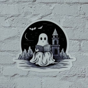 Sticker, Kindle Sticker, Reading Ghost Sticker, Bookish Sticker, Gift for Reader, Ghost Sticker, Halloween Sticker, Laptop sticker