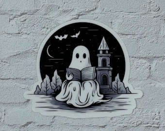 Sticker, Kindle Sticker, Reading Ghost Sticker, Bookish Sticker, Gift for Reader, Ghost Sticker, Halloween Sticker, Laptop sticker