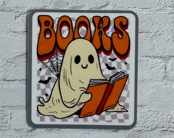 Pegatina, pegatina para Kindle, pegatina de libro fantasma, pegatina de libros, regalo para el lector, pegatina de fantasma de lectura, pegatina de Halloween, pegatina retro