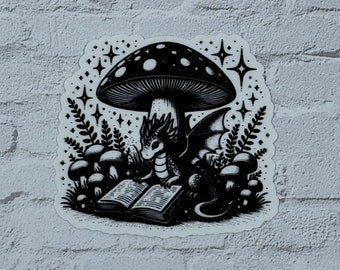 Pegatina, Pegatina de Libro, Pegatina de Dragón de Libro, Pegatina de Dragón, Regalo para Lector, Pegatina de Kindle, Pegatina para Portátil, Pegatina de Hongo