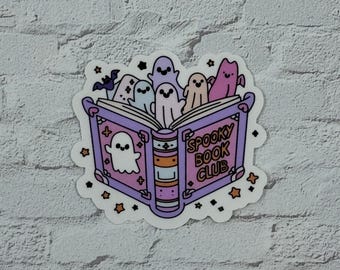 Pegatina, pegatina para Kindle, pegatina del Club de lectura espeluznante, pegatina retro, regalo para el lector, pegatina de fantasma pastel, pegatina retro de Halloween