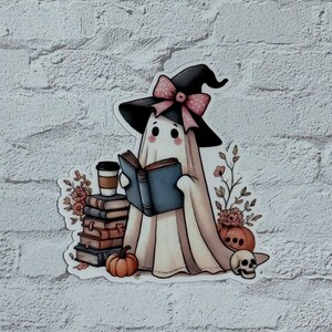 Sticker, Kindle Sticker,  Retro Ghost Book Sticker, Bookish Sticker, Gift for Reader, Reading Ghost Sticker Halloween Sticker, Witch Ghost