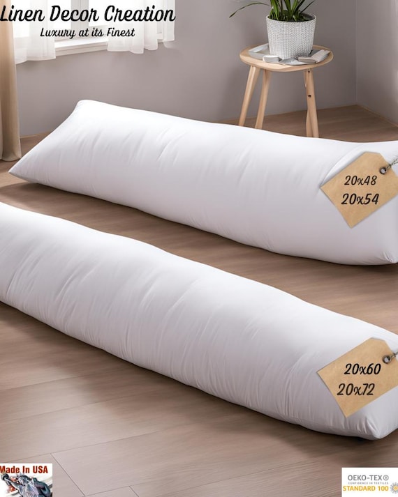 Long Body Pillow Insert – Down Alternative Fill – Sizes 20x48 20x54 20x60 20x72 – Pregnancy & Cuddle Support – White Cover – Made in USA