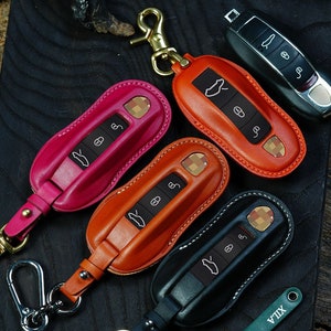 Key Cover for 718 911 Taycan Macan Cayenne, Leather Key Case, Keyless Keyring Keypads Remotes, Gifts for Him, Porsche 911 Accessories
