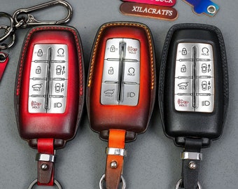 Genesiss GV70, GV80, G70, G80, G90 Key Fob Cover (2014-2025) – Personalized Leather Keychain with Embossed Initials & Multiple Color Options