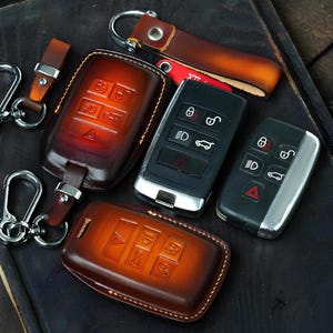 Jagua F‑Pace Handcrafted Leather Key Fob Cover for F-Type, XE, XF, E-Pace, I-Pace | Customizable Multiple Colors  Embossed Stamp Available