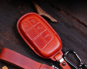 Leather Key Fob Cover for Chryslerr Pacifica Charger Challenger Durango strr Grand Cherokee Compass: Cute 2011-2024Accessories gifts for him